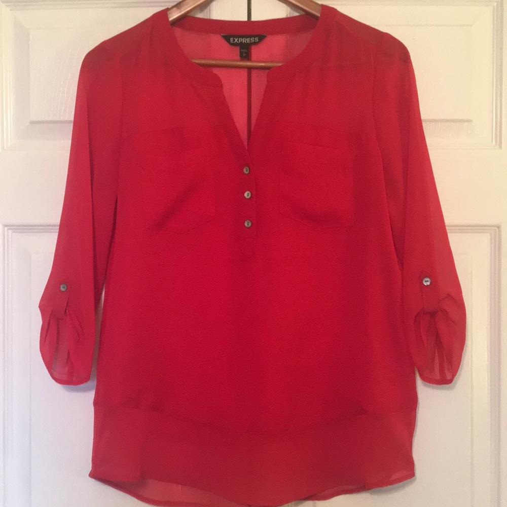 Express Sheer red 3/4 length sleeve shirt